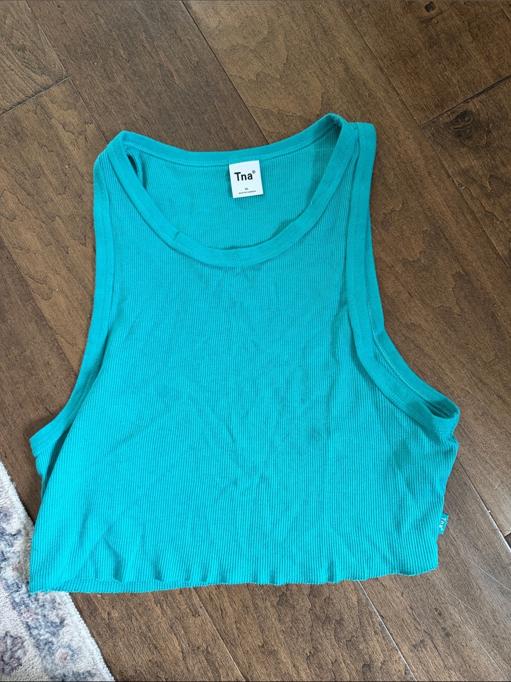TNA Ribbed Crop Tank in Teal Blue